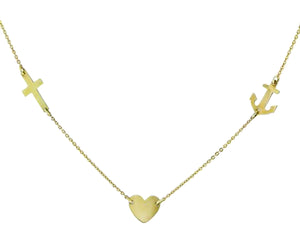 Yellow gold necklace with faith,hope & love pendants