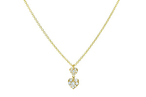 Yellow gold necklace with two diamond heart pendants