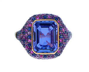 Rose gold ring tanzanite and sapphires