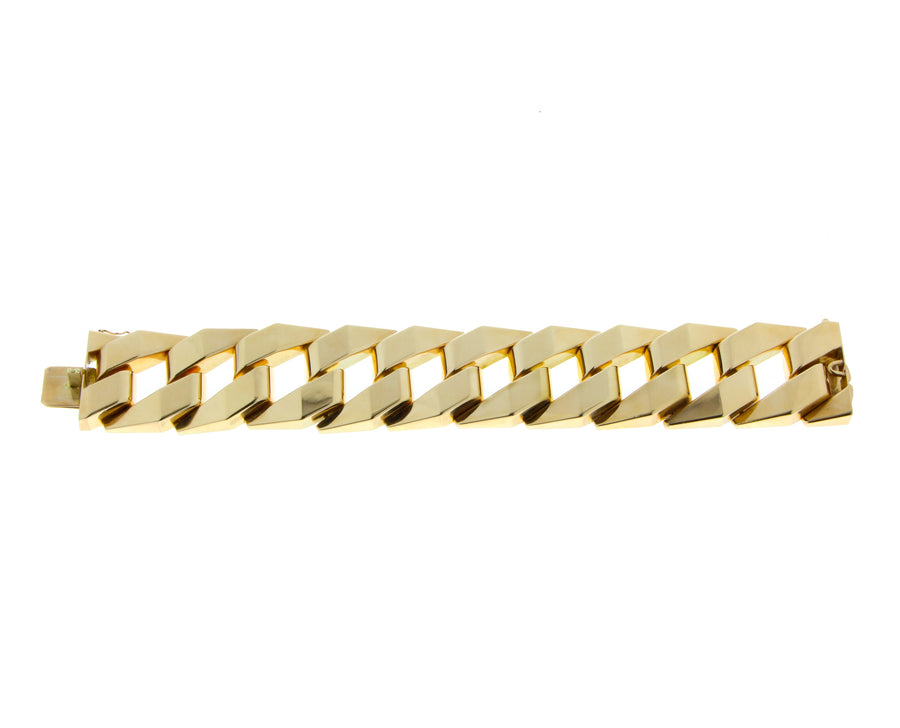 Yellow gold -pied de poule- chain bracelet