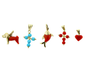 Yellow gold coral or turquois pendants