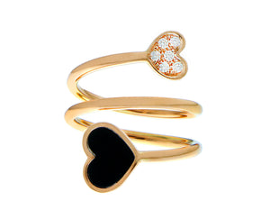 Rose gold ring with an onyx and diamond heart