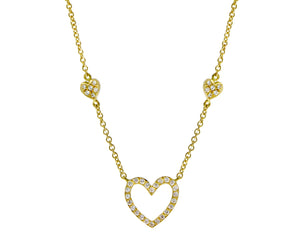 Yellow gold necklace with an open diamond heart