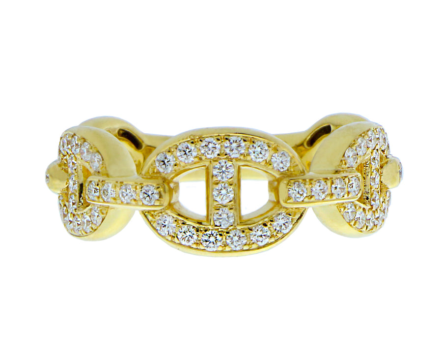 Yellow or white gold chain ring with diamonds