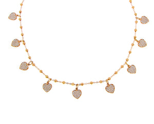 Rose gold necklace with diamond heart charms