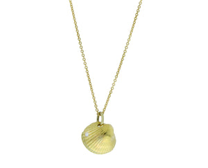 Yellow gold necklace shell charm with a diamond