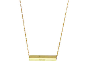 Yellow gold necklace with a cube bar " Yesterday Today Tomorrow Forever "