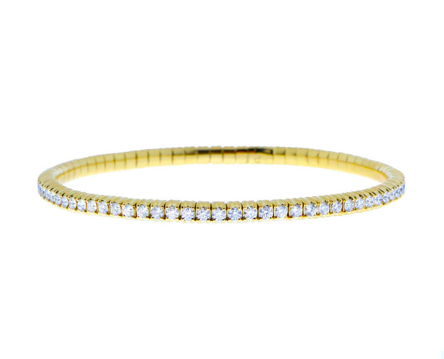 Yellow or white gold diamond stretch tennis bracelet