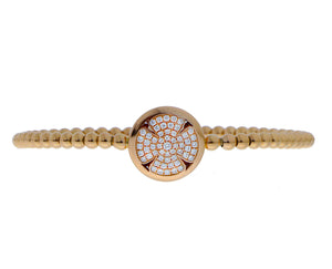 Rose gold stretch bracelet round charm with a diamond clover