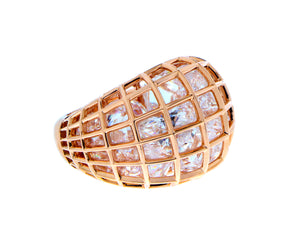 Rose gold cage ring with cubic zirconia
