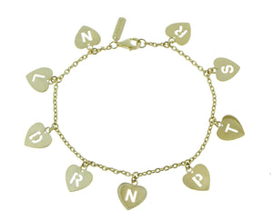 Yellow gold bracelet with personalized heart charms