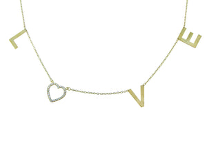 Yellow gold L-O-V-E necklace with a diamond heart