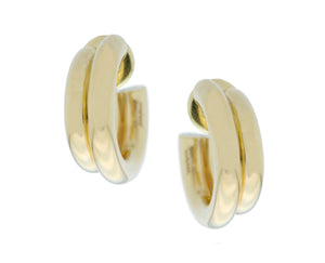 Yellow gold round earrings with a double tube