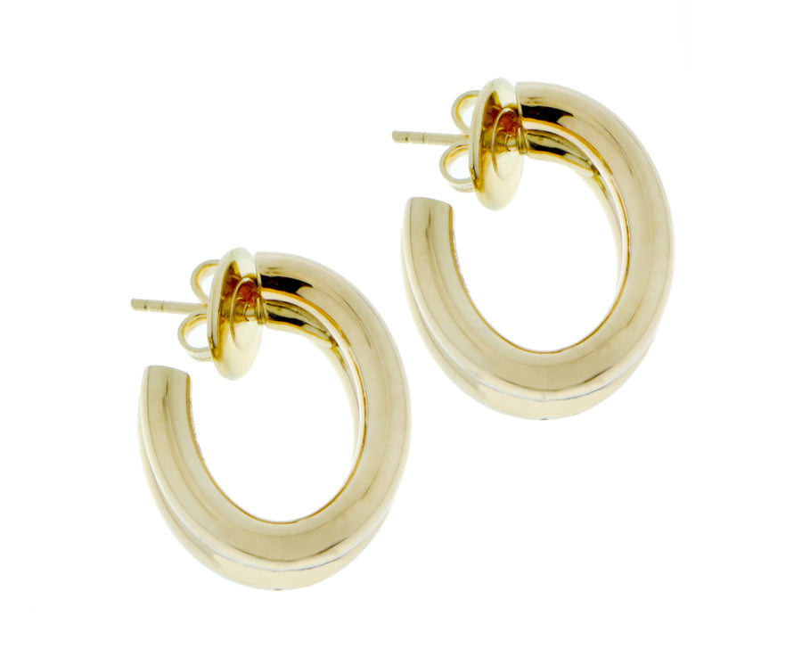 Yellow gold oval earrings with a double tube