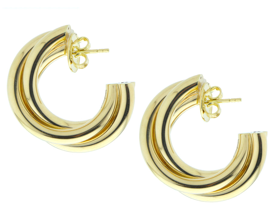 Yellow gold round twisted earrings