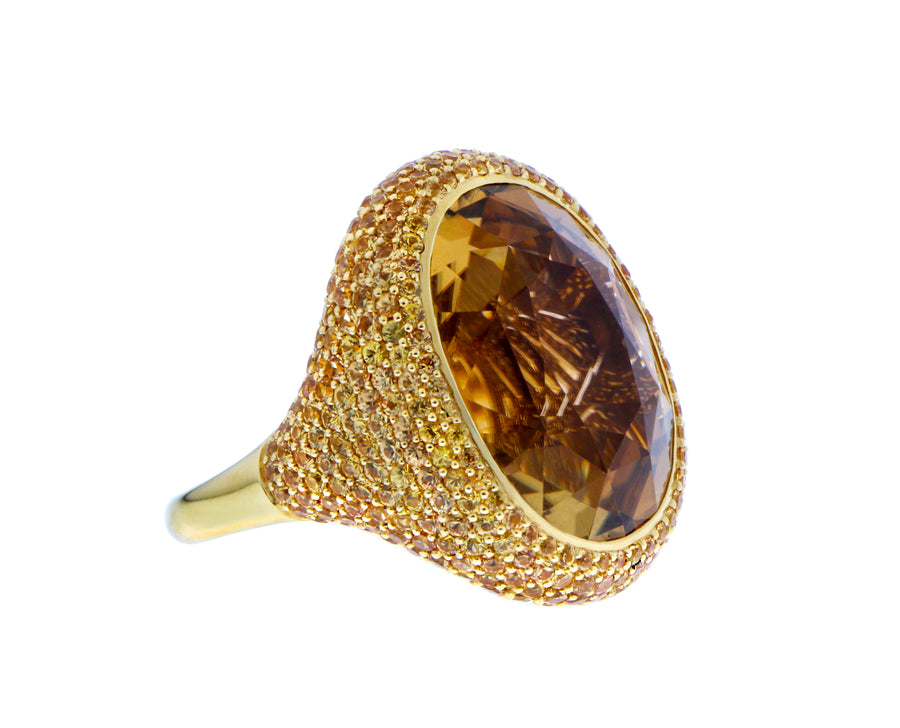 Yellow gold ring with tourmaline and yellow sapphire