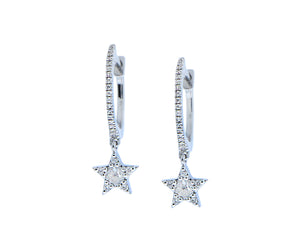 Small white gold huggies with star pendants
