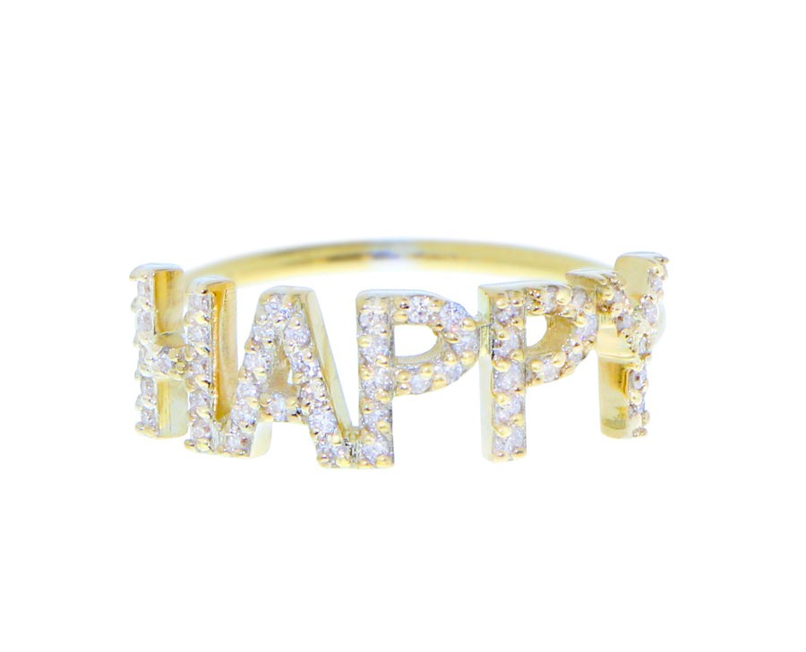 Yellow and rose gold diamond HAPPY or LOVE ring