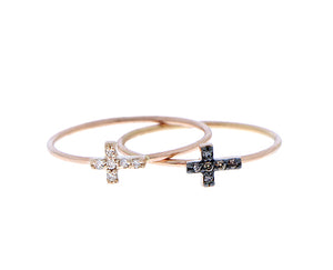 Rose gold ring with a diamond or brown diamond cross