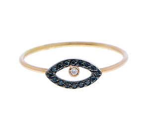 Roségouden ring met blauwe saffier en diamanten oog