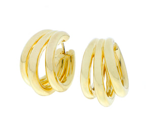 Yellow gold triple hoop earrings
