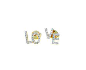 Yellow or rose gold and diamond LO VE earrings