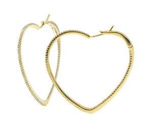 Yellow gold and diamond heart shaped hoops