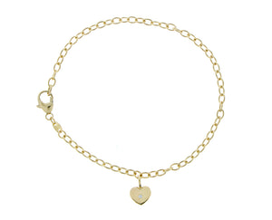 Yellow gold heart charm bracelet with a diamond
