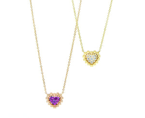 Rose and yellow gold necklace with a pink sapphire or diamond heart charm