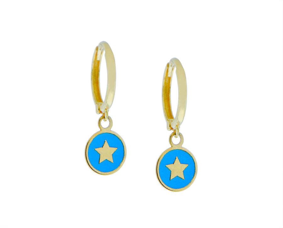Yellow gold huggies with charms