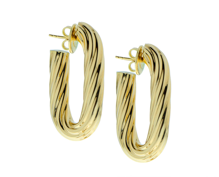 Yellow gold ribbed or twisted hoops