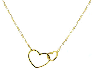 Yellow gold necklace with two heart charms