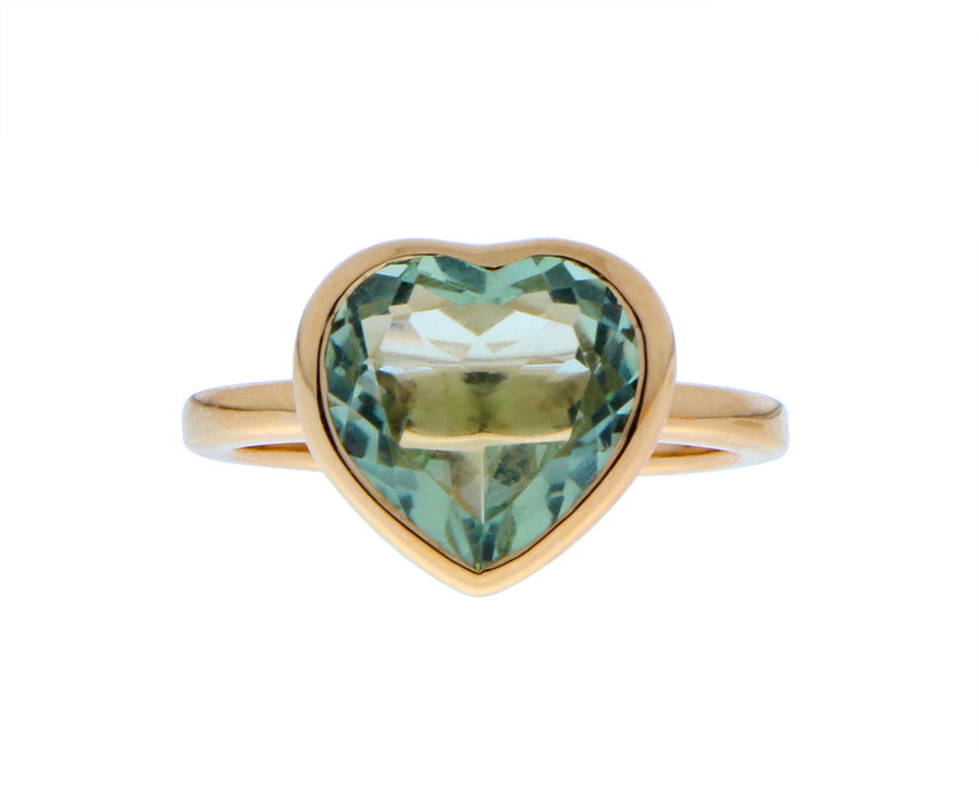 Roségouden ring met een groene amethist blauwe topaas of een rookkwarts hart