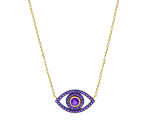 Yellow gold necklace with an amethyst eye charm