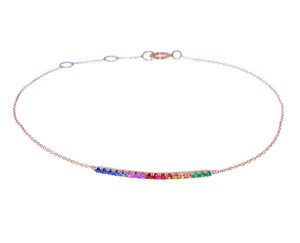 Rose gold bracelet rainbow sapphire piece