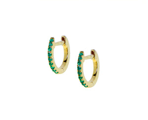 Yellow gold and emerald or sapphire mini hoops