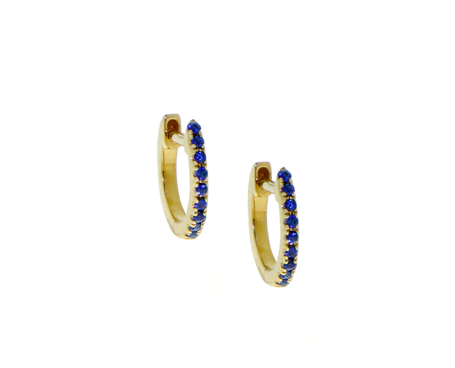 Yellow gold and emerald or sapphire mini hoops