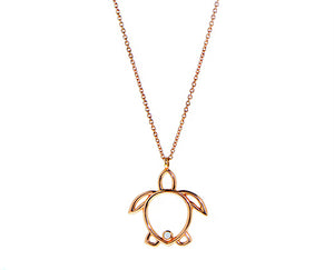 Rose gold necklace turtle pendant with diamond