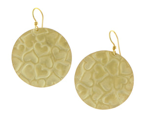 Yellow gold earrings with hammered hearts
