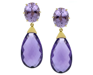 Yellow gold earrings with light amethyst and amethyst briolettes