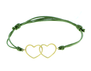 Rope bracelet with yellow gold hearts