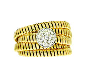 Yellow gold tubogas ring with diamonds