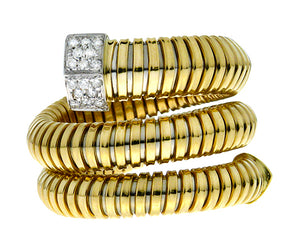 Yellow gold tubogas ring with diamonds