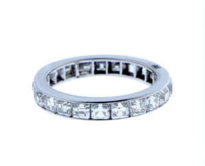 White gold alliance ring with square cut diamonds