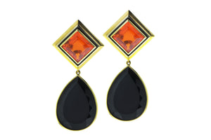 Yellow gold earrings with fire opal