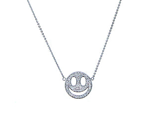 White gold necklace with a smiley pave set with diamonds