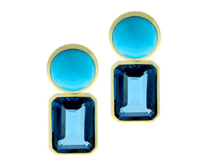 Yellow gold earrings with turquoise and london blue topaz