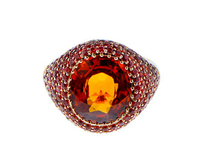 Spessartite garnet ring with orange sapphires