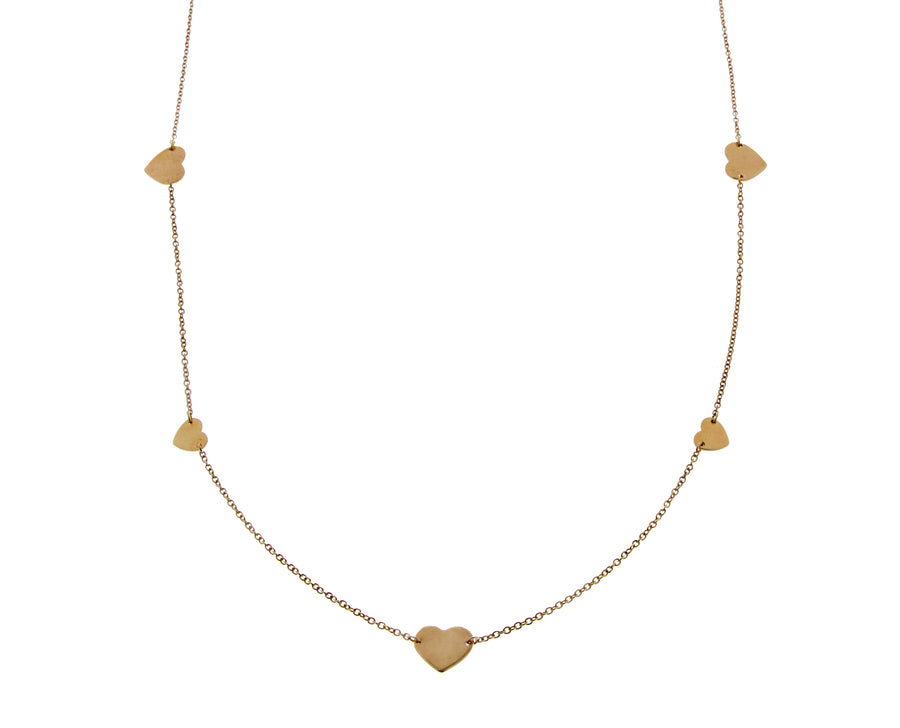 Gold necklace with 7 hearts