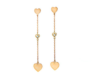 Rose/yellow gold earrings heart-diamond-heart